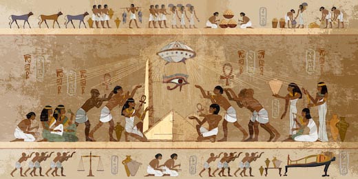 Древний Египет. Фреска НЛО над пирамидами