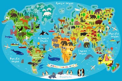 Карта мира с животными для детей и малышей