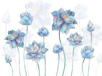 Акварельные бледно-голубые цветки лотоса