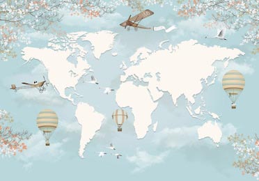 Воздушные шары в небе над картой мира