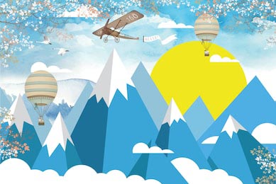 Горы с воздушными шарами и самолетом