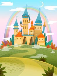 Фэнтезийный сказочный дворец с радугой