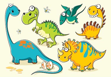 Забавный мультяшные динозавры с большими глазами 