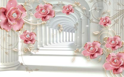 Иллюстрация красивых розовых 3D цветов у колон