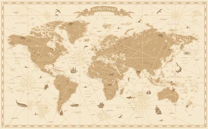 Старинная карта мира с подробными иконками