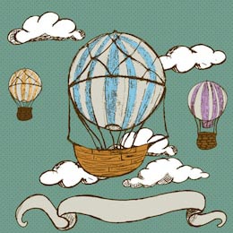 Нарисованные облака и воздушные шары с надписью