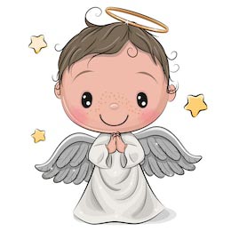 Мальчик ангелок молящийся на фоне со звездочками