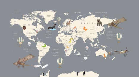 3D дизайн детской карты мира с животными