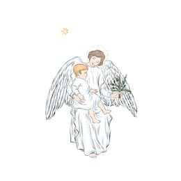 Ангел-хранитель с младенцем держит еловую ветку