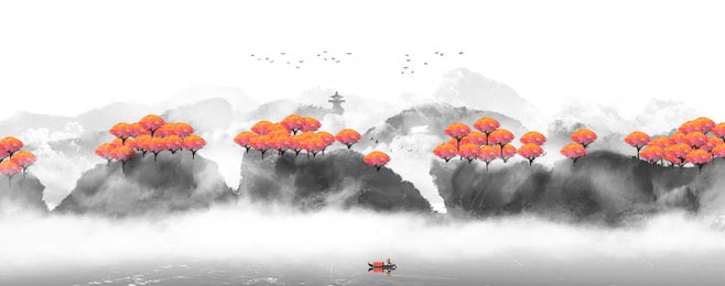 Китайские деревья цветущие на холмах гор 
