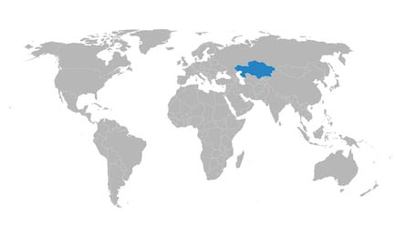Карта мира с выделением территории Казахстана
