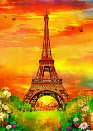 Картина маслом Эйфелевой башни на закате в Париже