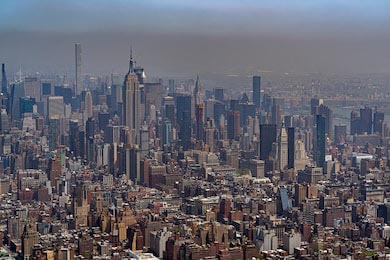 Нью-Йорк Манхэттен вид на город с вертолета