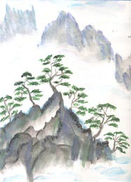 Традиционная китайская роспись горного пейзажа