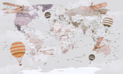 Карта мира для детей и малышей с воздушными шарами