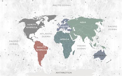 Цветная карта мира на сером фоне