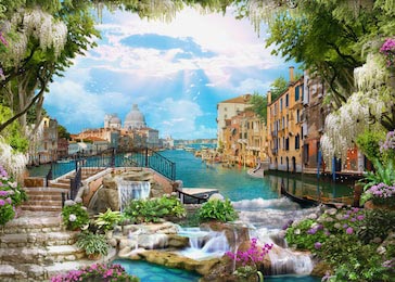 Коллаж с выходом к морю и старинным домам Венеции