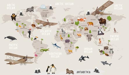 Карта мира с расположенными на ней животными