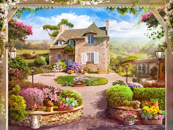 Пейзаж с традиционным домом и садом в Тоскане 