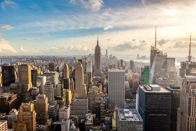 Городской горизонт Нью-Йорка вид с воздуха