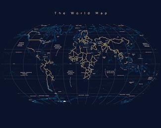 Карта мира с деталями на черном фоне
