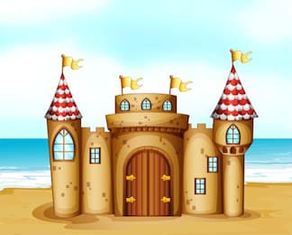 Сказочный замок стоящий на берегу океана