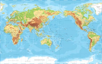 Физическая топографическая карта мира