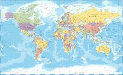 Классическая цветная карта мира подробная