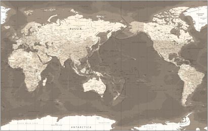 Карта мира - вид на Тихий океан