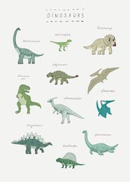 Изображение разных динозавров на одной картинке