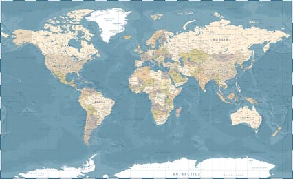 Темная политическая карта мира с окантовкой