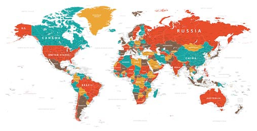 Политическая карта мира с флагами приглушенный тон