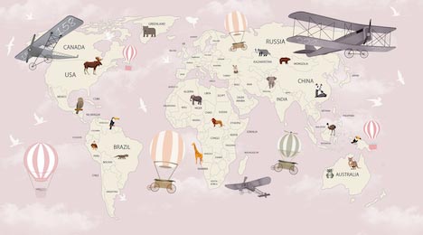 Карта мира с животными и другими