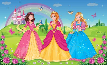 Три прекрасных принцессы с маленькими птичками