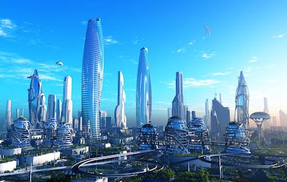 Фантастический город из будущего. 3D визуализация