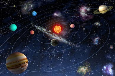 Схема планет Солнечной системы в звездном небе