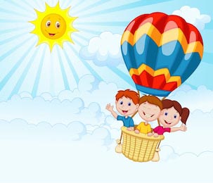 Счастливые дети улыбаются на воздушном шаре 