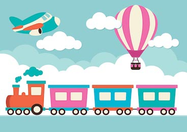 Цветной паровозик и воздушный шар с самолетиком 