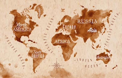 Карта мира в ретро стиле, коричневая графика