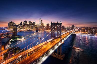 Красивый закат над Бруклинским  мостом