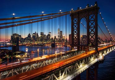 Ночной Манхэттен с Бруклинским мостом