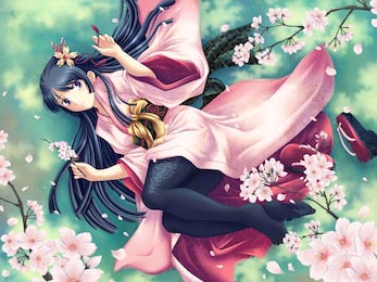 Девушка в кимоно с цветущей сакурой