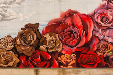 Произведение искусства роспись на стене розами