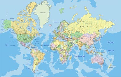 Подробная политическая карта мира с маркировкой
