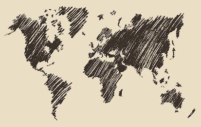 Карта мира векторная иллюстрация, ручной эскиз
