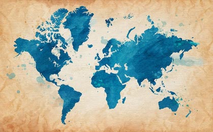 Иллюстрированная карта мира с грюндж фоном и пятна
