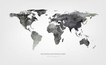 Карта мира акварелью в монохромных цветах