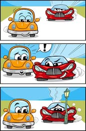 Иллюстрации шаржа смешных автомобилей на дороге 