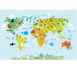 Векторная карта мира с животными детская