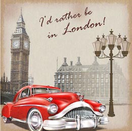 Лондонский винтажный постер с авто на фоне Биг Бена